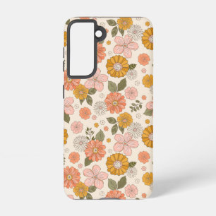 Funda Para Samsung Galaxy S21 Patrón de jardín de flores rosadas y Naranjas