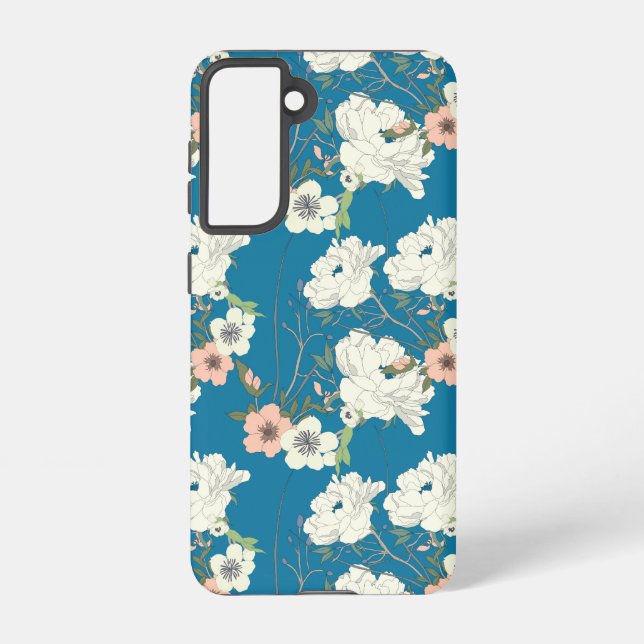 Funda Para Samsung Galaxy Patrón de jardín floral blanco (Reverso )
