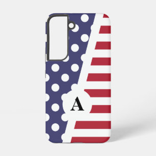 Funda Para Samsung Galaxy S22 Patrón de lunares y rayas rojas, blancas y azules
