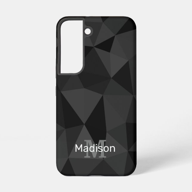 Funda Para Samsung Galaxy Patrón de malla geométrica negra gris oscuro Monog (Reverso )