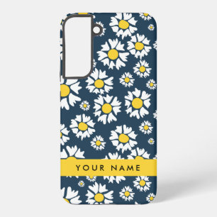 Funda Para Samsung Galaxy S22+ Patrón de margaritas, margaritas blancas, tu nombr