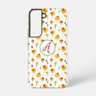 Funda Para Samsung Galaxy S22 Patrón de Mariquitas y Dientes de León con Inicial