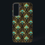 Funda Para Samsung Galaxy S22  Patrón de oro y azul Art Deco sobre negro<br><div class="desc">Patrón Art Déco dorado y azul sobre un fondo negro.</div>