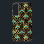 Funda Para Samsung Galaxy S22  Patrón de oro y azul Art Deco sobre negro<br><div class="desc">Patrón Art Déco dorado y azul sobre un fondo negro.</div>