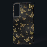 Funda Para Samsung Galaxy S22  Patrón de oro y mariposas negras de vidrio<br><div class="desc">Las mariposas doradas y negras de cristal en un patrón impecable. Diseño lujoso y moderno con brillantes blancos.</div>