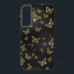 Funda Para Samsung Galaxy S22  Patrón de oro y mariposas negras de vidrio<br><div class="desc">Las mariposas doradas y negras de cristal en un patrón impecable. Diseño lujoso y moderno con brillantes blancos.</div>