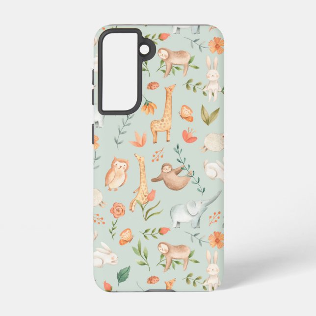 Funda Para Samsung Galaxy Patrón de Pastel de Animales Pequeños Verde azulad (Reverso )