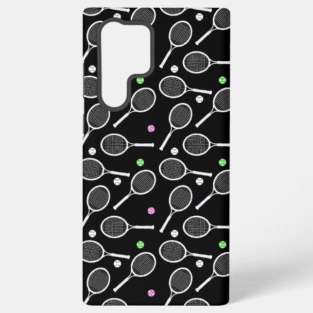 Funda Para Samsung Galaxy Patrón de raqueta de tenis negro (Reverso )
