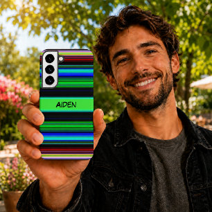 Funda Para Samsung Galaxy S22+ Patrón de rayas coloridas con nombre personalizado
