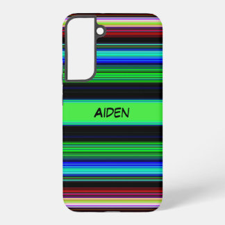Funda Para Samsung Galaxy S22+ Patrón de rayas coloridas con nombre personalizado