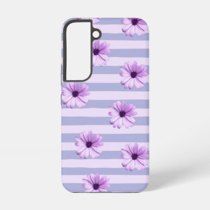 Funda Para Samsung Galaxy S22 Patrón de rayas pastel con margaritas