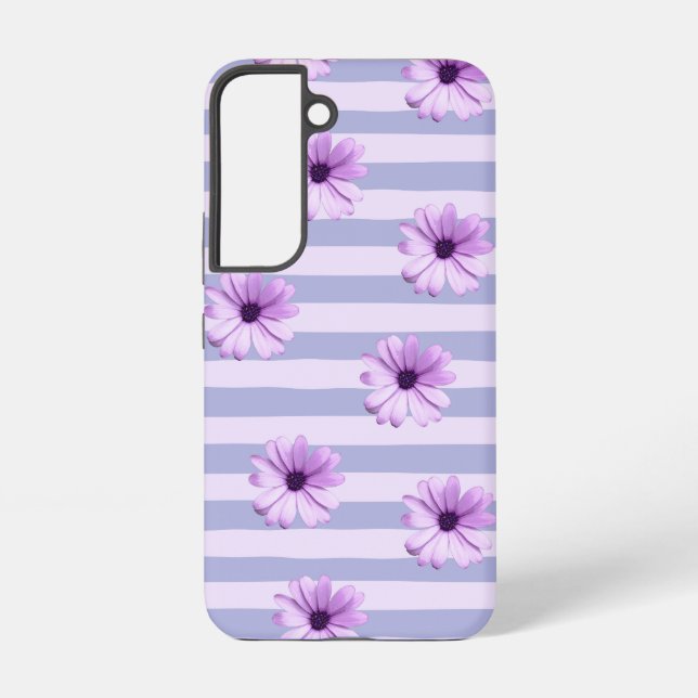 Funda Para Samsung Galaxy Patrón de rayas pastel con margaritas (Reverso )