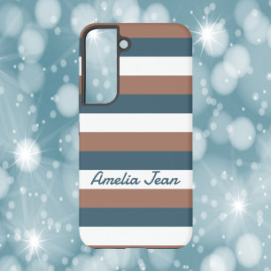 Funda Para Samsung Galaxy S22 Patrón de rayas Personaliza el blanco Verde azulad