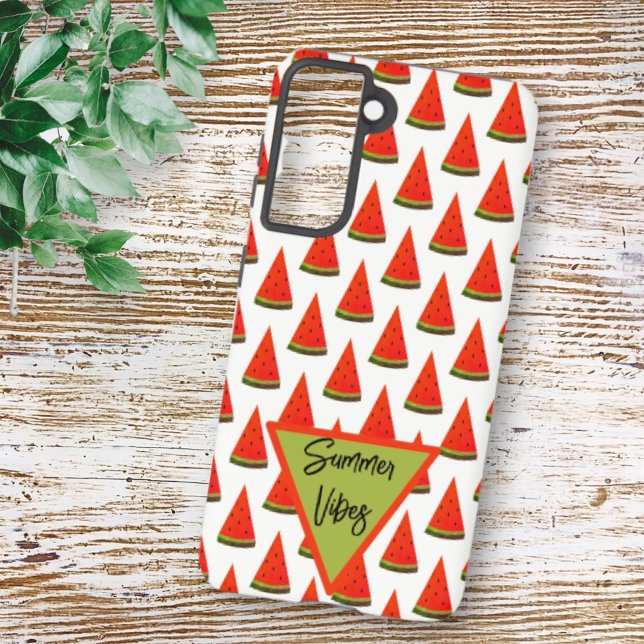 Funda Para Samsung Galaxy Patrón de rodajas de sandía divertidas con vibraci (phone case back with template text)