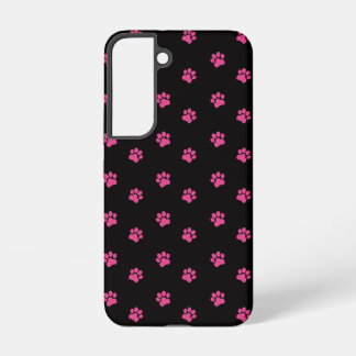 Funda Para Samsung Galaxy S22 Patrón de traza de gato de Fuchsia en fondo negro