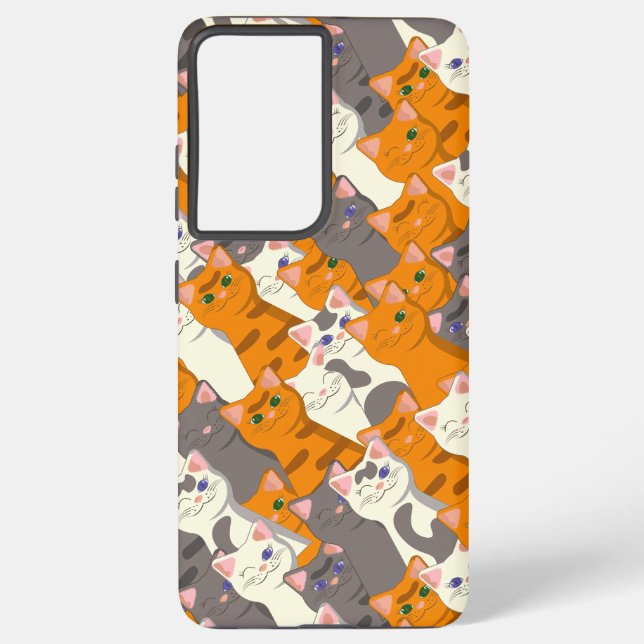 Funda Para Samsung Galaxy Patrón diagonal del gato negro jengibre (Reverso )