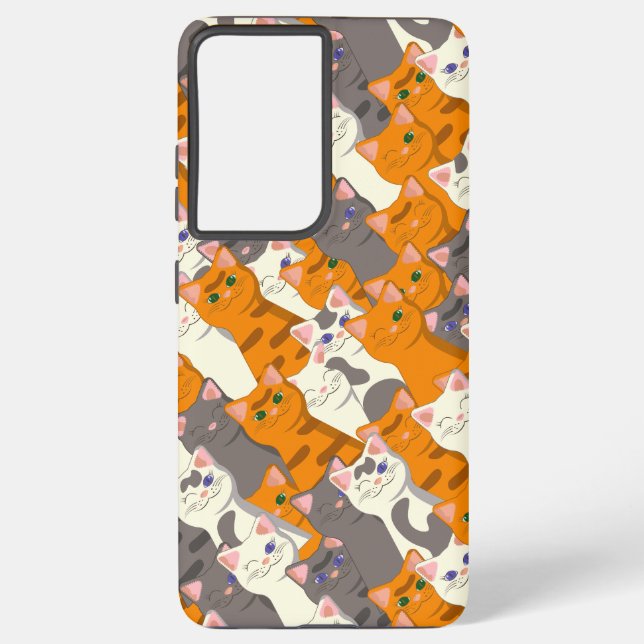 Funda Para Samsung Galaxy Patrón diagonal del gato negro jengibre (Reverso )