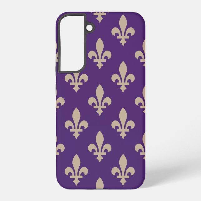 Funda Para Samsung Galaxy Patrón Fleur de Lis, crema francesa real en morado (Reverso )