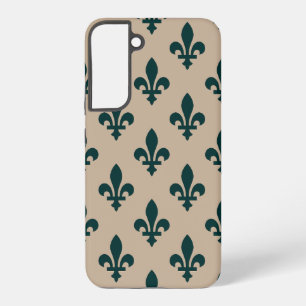 Funda Para Samsung Galaxy S22+ Patrón Fleur de Lis, verde francés real en crema