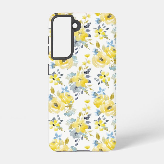 Funda Para Samsung Galaxy Patrón floral amarillo acuarela (Reverso )