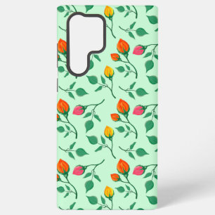 Funda Para Samsung Galaxy S22 Ultra Patrón floral con flores subió de color