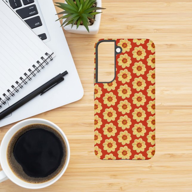 Funda Para Samsung Galaxy Patrón floral Dahlia amarillo en rojo (In Situ)