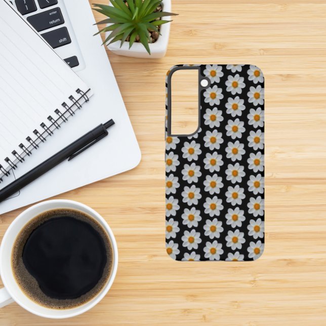 Funda Para Samsung Galaxy Patrón floral de Dahlia blanca en negro (In Situ)