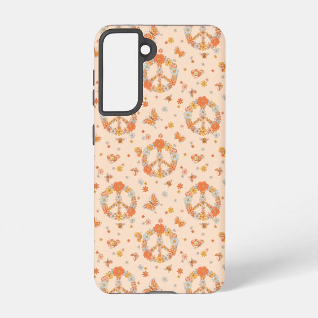 Funda Para Samsung Galaxy Patrón floral de paz naranja (Reverso )