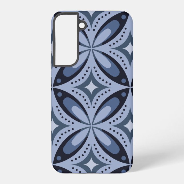 Funda Para Samsung Galaxy Patrón geométrico azul estilo retro (Reverso )