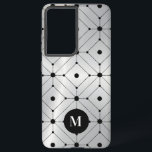 Funda Para Samsung Galaxy S21  Patrón geométrico negro fondo metálico plateado<br><div class="desc">Una elegante imagen de fondo metálico plateado con un patrón geométrico negro. Monograma opcional.</div>