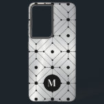 Funda Para Samsung Galaxy S21  Patrón geométrico negro fondo metálico plateado<br><div class="desc">Una elegante imagen de fondo metálico plateado con un patrón geométrico negro. Monograma opcional.</div>