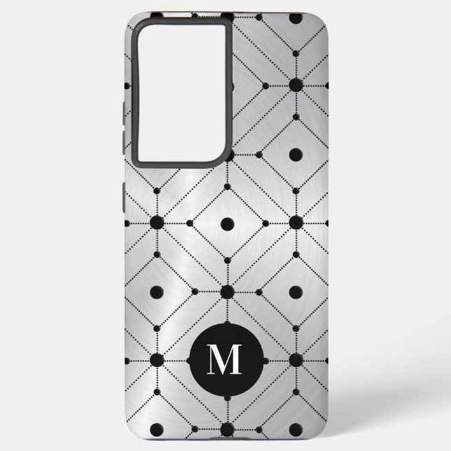 Funda Para Samsung Galaxy Patrón geométrico negro fondo metálico plateado (Reverso )