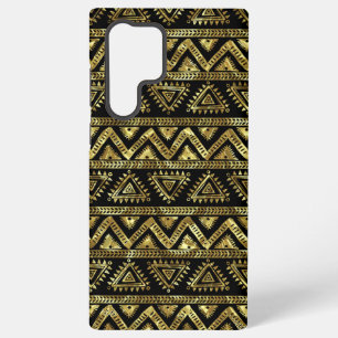 Funda Para Samsung Galaxy S22 Ultra Patrón geométrico tribal negro y dorado