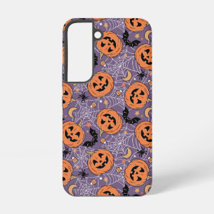 Funda Para Samsung Galaxy S22 Patrón morado de Halloween de Jack-O-Lantern