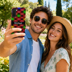 Funda Para Samsung Galaxy S22+ Patrón Multicolor de Cuadros Gingham Nombre Person