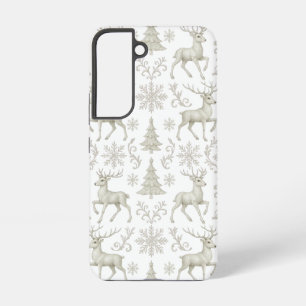 Funda Para Samsung Galaxy S22 Patrón navideño moderno rústico, plata/blanco