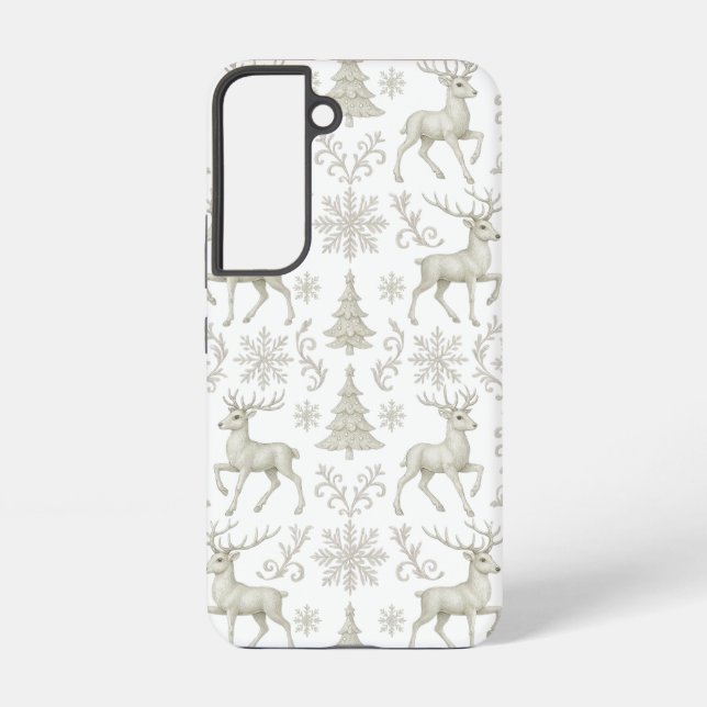 Funda Para Samsung Galaxy Patrón navideño moderno rústico, plata/blanco (Reverso )