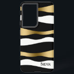 Funda Para Samsung Galaxy S21  Patrón negro blanco y dorado moderno de cebra<br><div class="desc">Bandas de cebra estilizadas modernas en blanco negro y oro abstracto.</div>