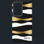 Funda Para Samsung Galaxy S21  Patrón negro blanco y dorado moderno de cebra<br><div class="desc">Bandas de cebra estilizadas modernas en blanco negro y oro abstracto.</div>