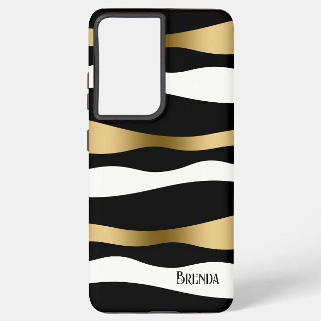 Funda Para Samsung Galaxy Patrón negro blanco y dorado moderno de cebra (Reverso )