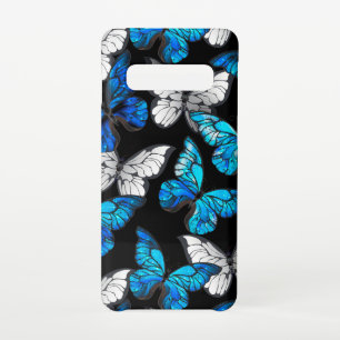 Funda Para Samsung Galaxy S10 Patrón oscuro sin foco con mariposas azules morfo