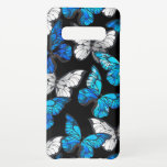 Funda Para Samsung Galaxy S10  Patrón oscuro sin foco con mariposas azules morfo<br><div class="desc">Mariposas realistas,  azules y blancas,  sin fisuras en el fondo negro.</div>