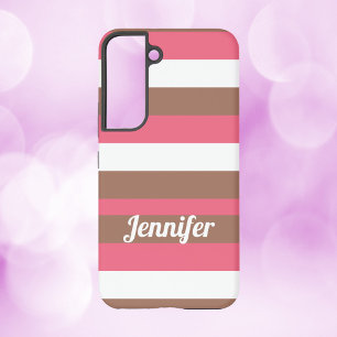 Funda Para Samsung Galaxy S22 Patrón rayado Blanco rosado marrón Personalizado