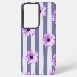 Funda Para Samsung Galaxy S21 Ultra patrón rayado con margaritas moradas