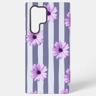Funda Para Samsung Galaxy S22 Ultra patrón rayado con margaritas moradas