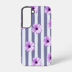 Funda Para Samsung Galaxy S22 patrón rayado con margaritas moradas