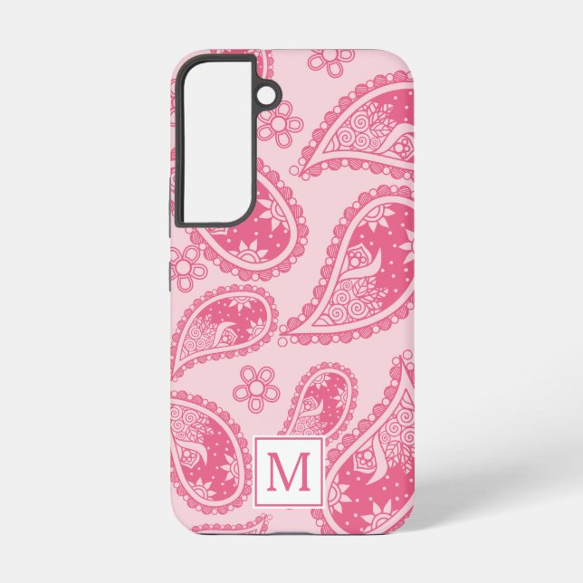 Funda Para Samsung Galaxy Patrón retro monograma rosa paisley rosado moderno (Reverso )