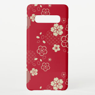 Funda Para Samsung Galaxy S10+ Patrón rojo asiático con flores primaverales