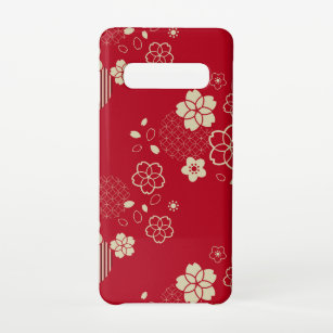 Funda Para Samsung Galaxy S10 Patrón rojo asiático con flores primaverales
