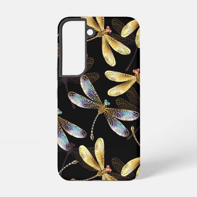 Funda Para Samsung Galaxy Patrón sin foco con Dragonflies dorados (Reverso )